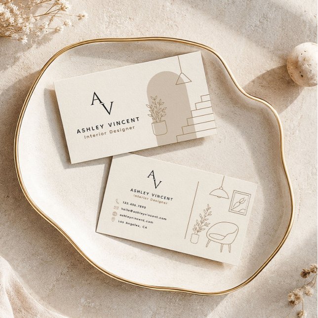 Beige Inredningsdesigner Minimal Lyx  Visitkort (Skapare uppladdad)