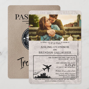 Beige Ireland Passport bröllop bjudande Inbjudningar
