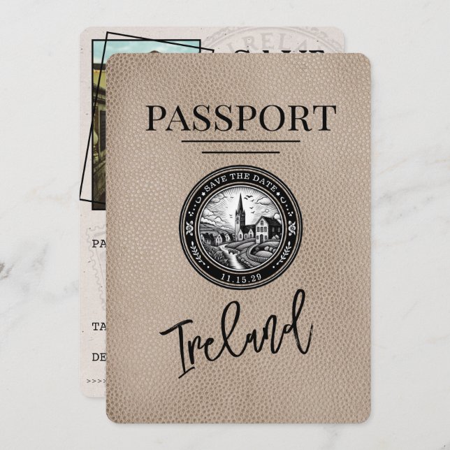 Beige Ireland Passport - spara datum Spara Datumet (Fram/baksida)