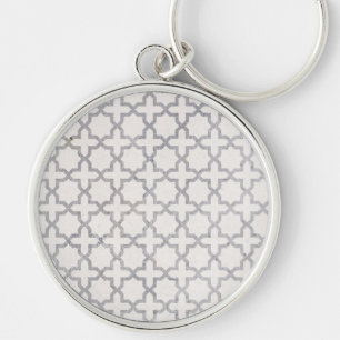 Beige Islamic geometric mönster Rund Silverfärgad Nyckelring