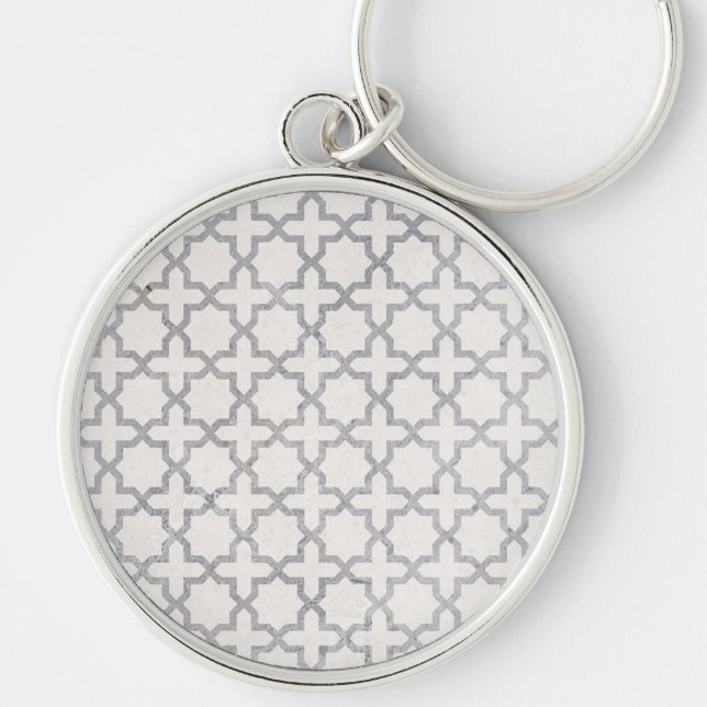 Beige Islamic geometric mönster Rund Silverfärgad Nyckelring (Framsidan)