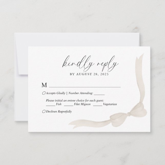 Beige Ivory Bow Ribbon Menu Choice Bröllop OSA (Framsida)