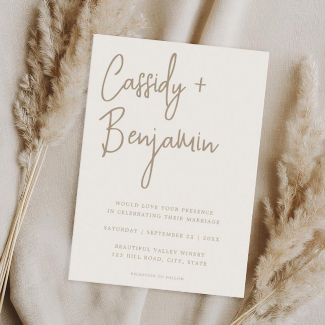 Beige Ivory Script Minimalist Modern Bröllop Inbjudningar (Skapare uppladdad)
