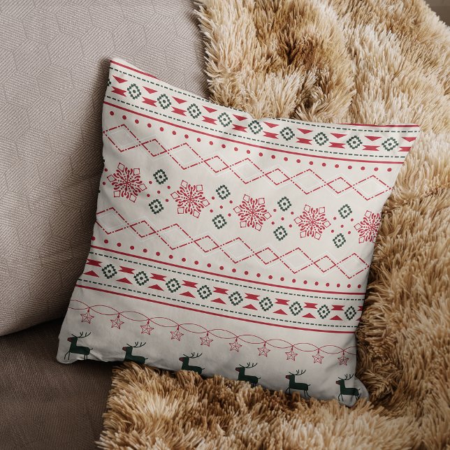 Beige jul Mönster Reindeer Snöflingor Kudde (Skapare uppladdad)