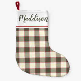 Beige jul plaid mönster personlig namn liten julstrumpa