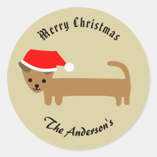 Beige jul Wiener Hund God jul Runt Klistermärke
