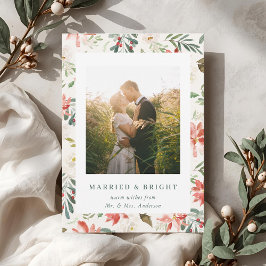 Beige julblommig Nygift och Lysande Julkort