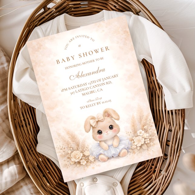 Beige kanin Blommig baby shower Inbjudningar (Skapare uppladdad)