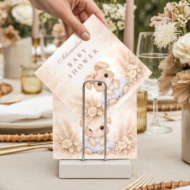 Beige Kanin Blommig Bebis Shower Pappersservett (Skapare uppladdad)