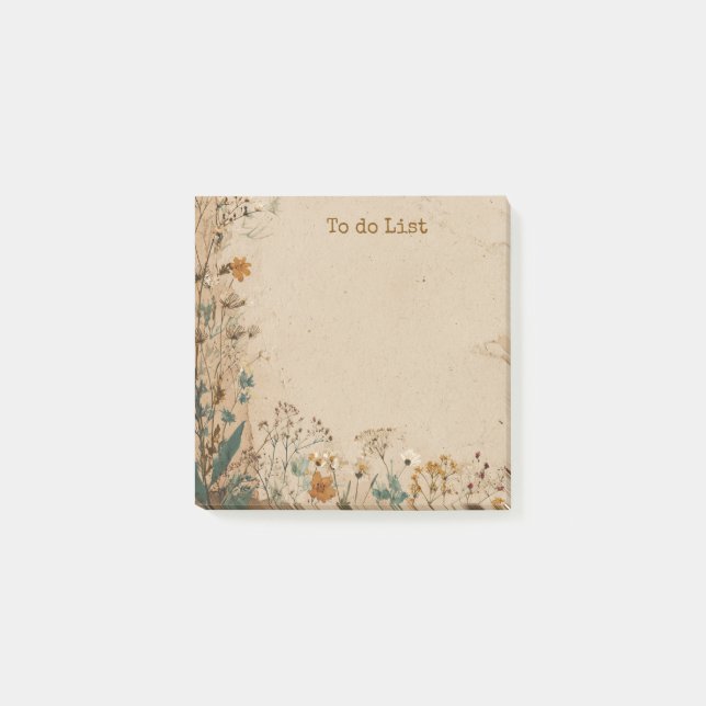Beige kant rustik boho vildblomma  post-it block (Framsida)
