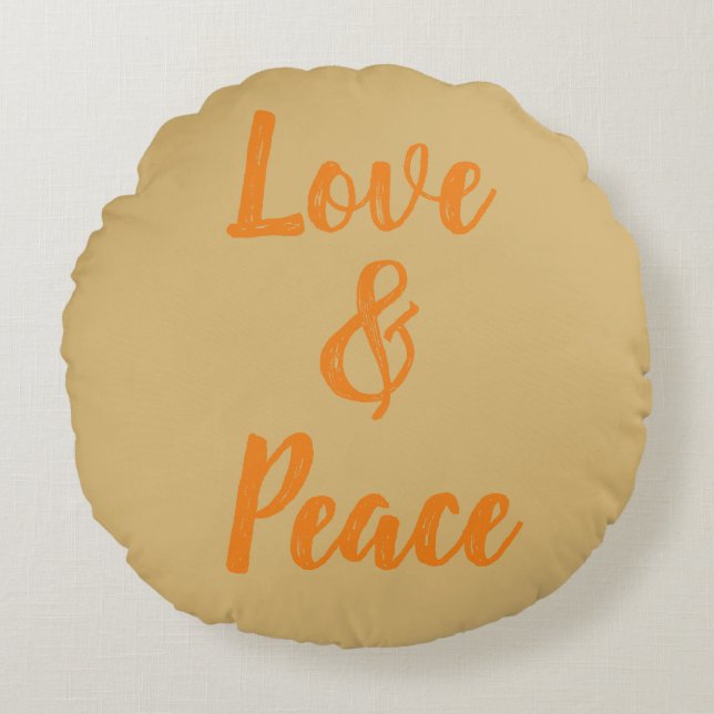 Beige Kärlek & Peace Rund Kudde (Framsidan)