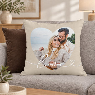 Beige Kärlek Skript Hjärtfoto Par Kudde