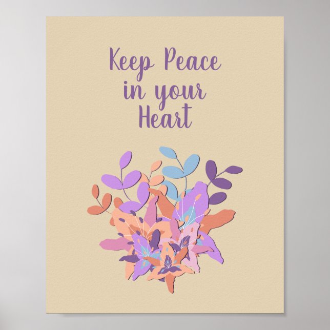 Beige "Keep Peace in your Heart" Floral Poster (Framsidan)