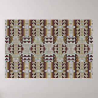 Beige Khaki Coffee Brown Ethnic Tribal Mosaic Poster