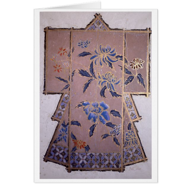 Beige Kimono med Blåa blommor Hälsningskort (Framsidan)