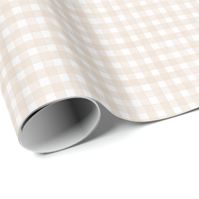 Beige Klassisk Gingham Presentpapper (Rullad Hörn)