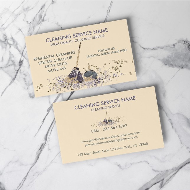 Beige Klassisk Smutsig Städtjänst Rengöringstjänst Visitkort (Beige Classy Dirty Janitorial Cleaning Service Business Card)