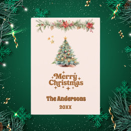 Beige-kort för god jul träd julkort