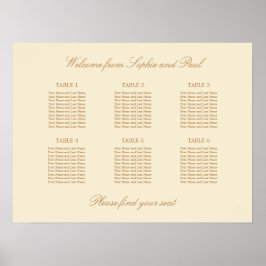 Beige kräm 6 Bord Bröllop Placeringsplan Affisch