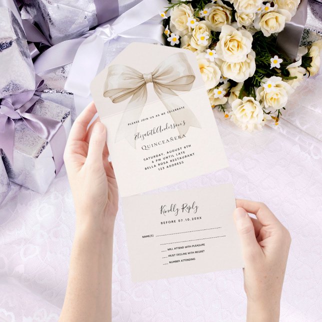 Beige kräm bow Quinceanera osa (Skapare uppladdad)