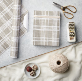 Beige kräm neutral fönsterrutig linne plaid mönste presentpapper