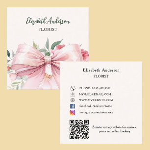Beige kräm rosa blomblommor QR-kod social media Fyrkantigt Visitkort
