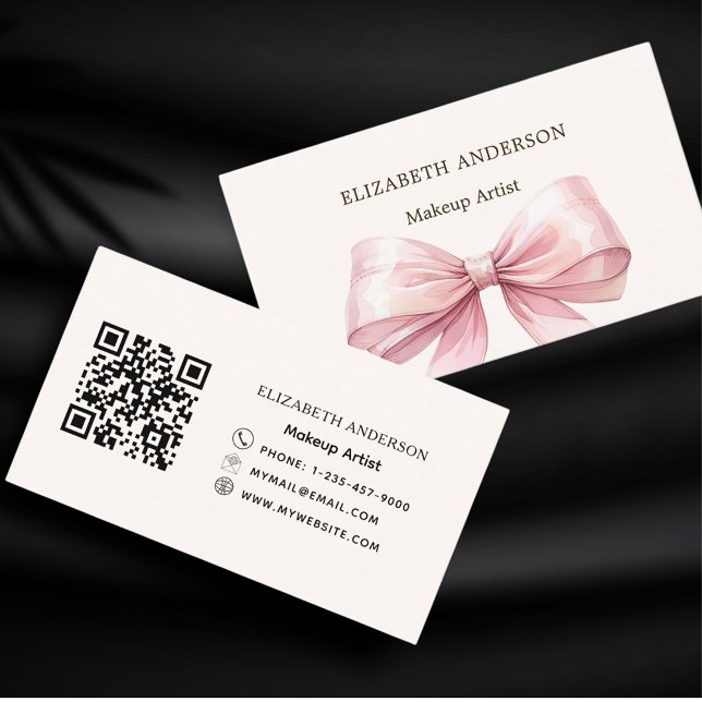 Beige kräm-rosa-elegant qr-kod visitkort (Skapare uppladdad)
