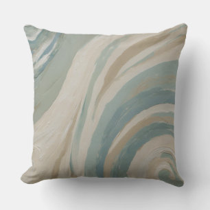 Beige Kräm Teal Blå Gröna Vågor Kudde
