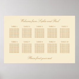 Beige krämfärgad 10 bord Wedding sittplatsschema A Poster