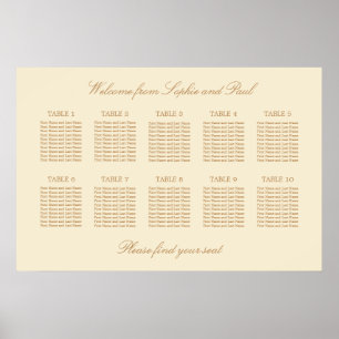 Beige krämfärgad 10 bord Wedding sittplatsschema A Poster