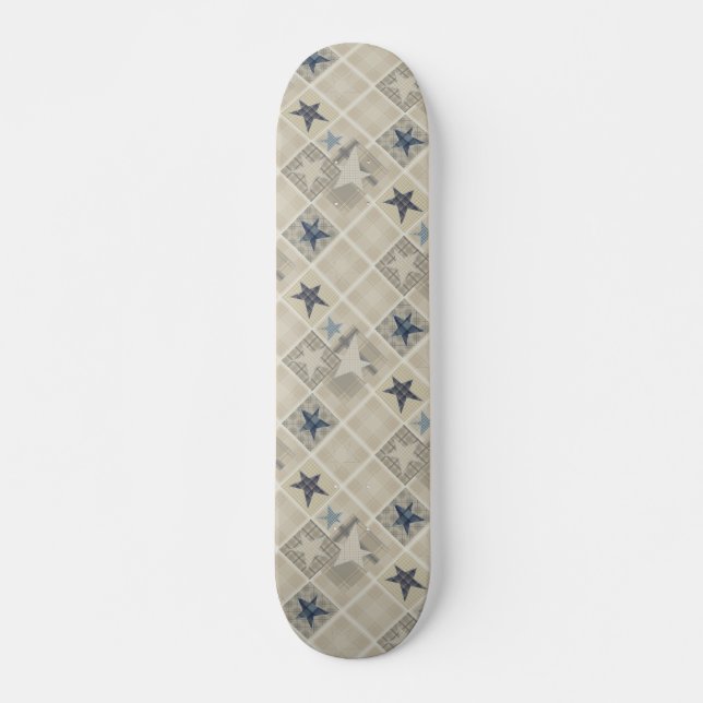 Beige lappchwork mini skateboard bräda 18,5 cm (Framsida)