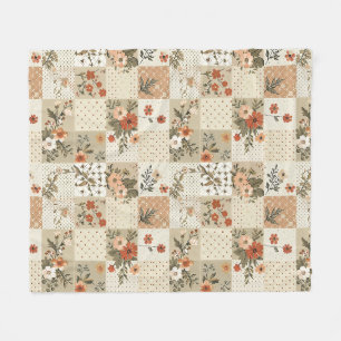 Beige lapptäcke patchwork gingham Cottagecore blom Fleecefilt