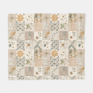 Beige lapptäcke patchwork gingham Cottagecore blom Fleecefilt