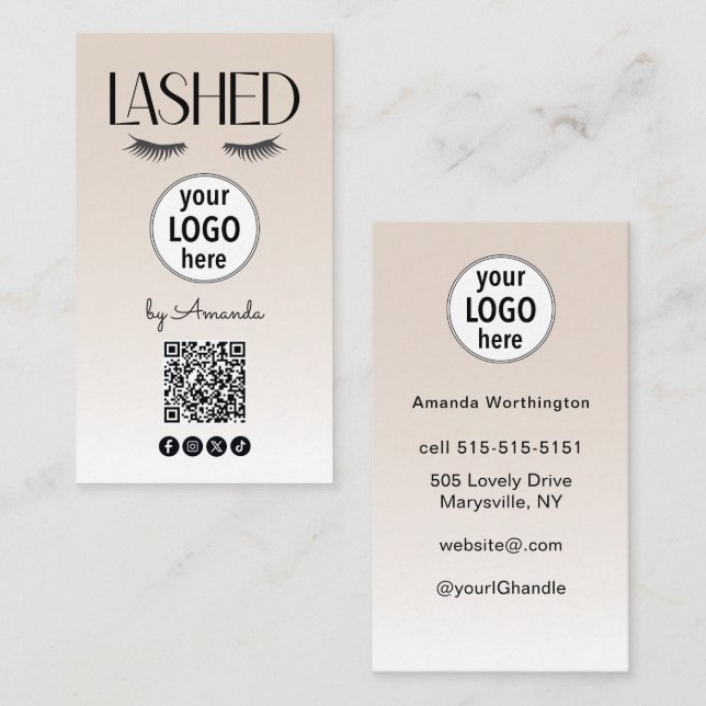 Beige Lashed Eyelashes Minimalist QR Code Social Visitkort (Fram/baksida)