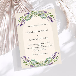 Beige lavender blommigt greenery luxury bröllop inbjudningar