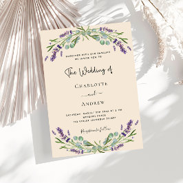 Beige lavender greenery violet bröllop inbjudningar
