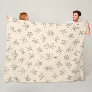 Beige Leaf Throw Blanket Fleecefilt