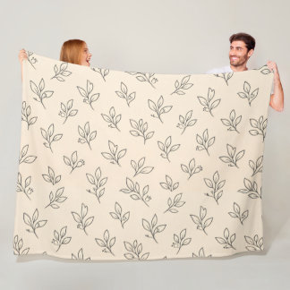 Beige Leaf Throw Blanket Fleecefilt