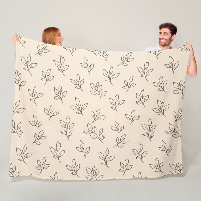 Beige Leaf Throw Blanket Fleecefilt (På plats)