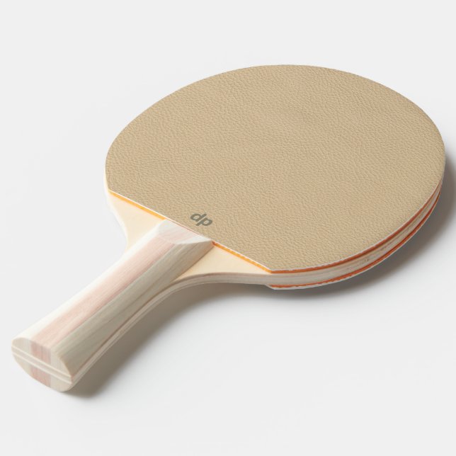 Beige Leather Struktur Guld Monogram Pingisracket (Ryggvinkel)