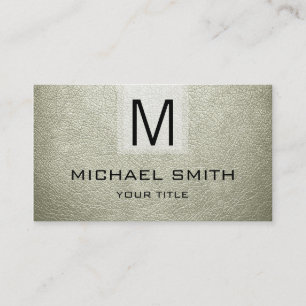 Beige Leather Textured Monogram Visitkort