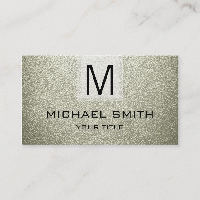 Beige Leather Textured Monogram Visitkort (Framsida)