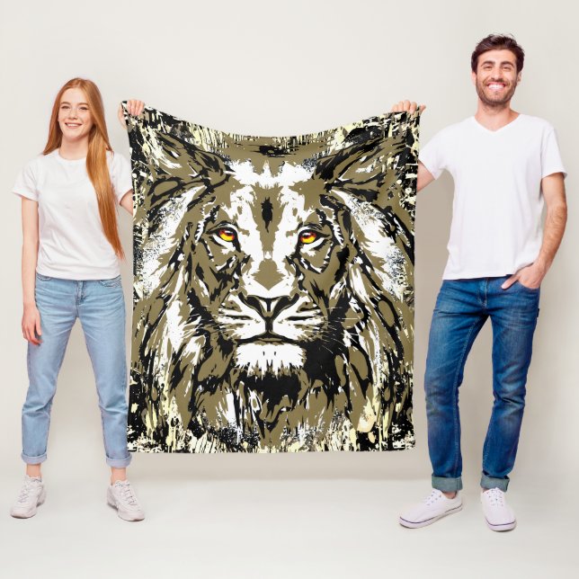 Beige Lejon Head - Realistic Lejon Fleece Blanket (På plats)