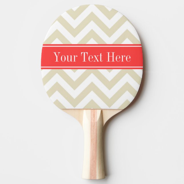 Beige Lg Chevron Coral Red Namn Monogram Pingisracket (Framsidan)