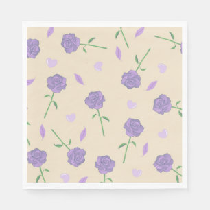 Beige Lila Ro Blommigt Boho Botanical Mönster Pappersservett