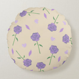 Beige Lila Ro Blommigt Boho Botanical Mönster Rund Kudde