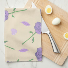 Beige Lila Tropical Blommigt Botanical Kökshandduk