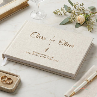 Beige Lin Minimalistisk Skrift Elegant Bröllop Gästböcker
