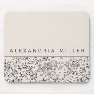 Beige Linen Blommigt   PERSONLIG NAMN Musmatta