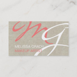 Beige Linen Coral Monogram Modern Affärskort Visitkort